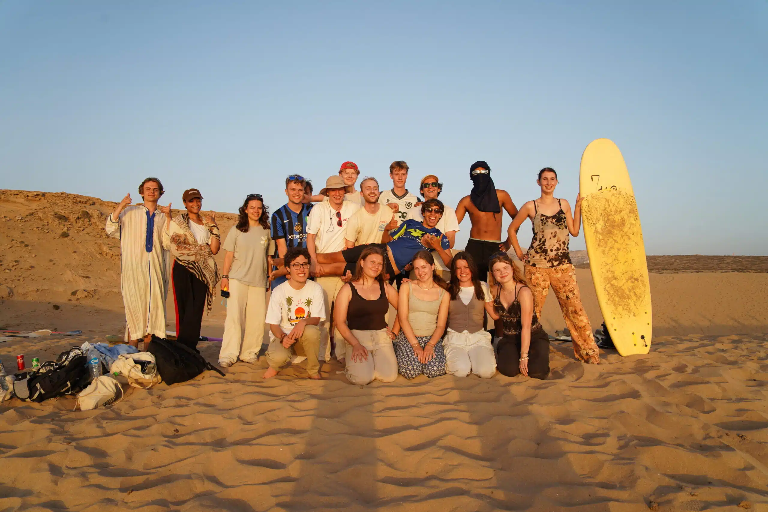 Sandboarding at Timlaline golden dunes near Taghazout Morocco